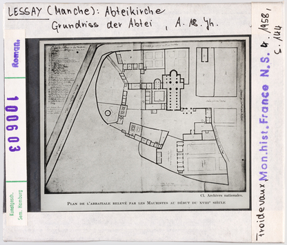 Vorschaubild Lessay: Ehemalige Abteikirche, Grundriss der Abtei Anfang 18. Jahrhundert 